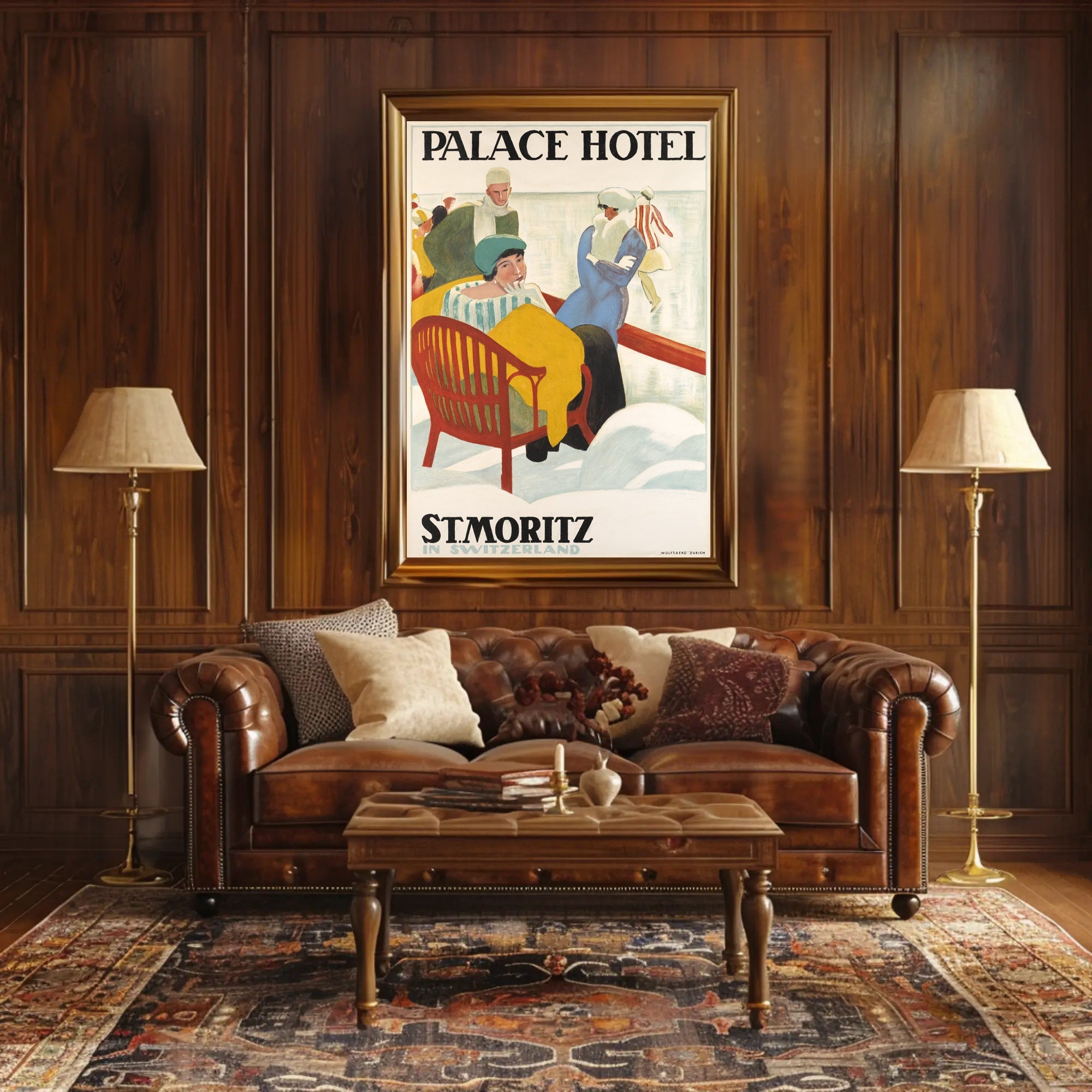 Vintage Luxury Winter Retreat in Swiss Alps Travel Poster PosterGoat