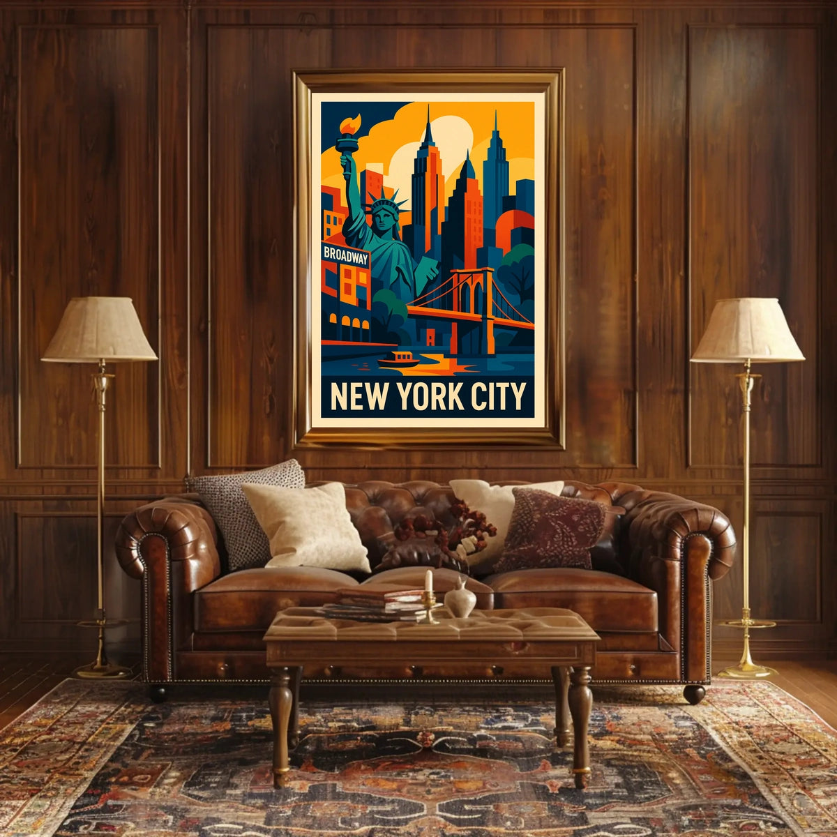 New York City Landmarks Vibrant Poster Modern Wall Art