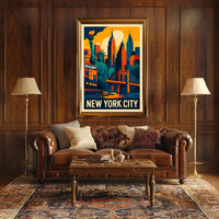New York City Landmarks Vibrant Poster Modern Wall Art