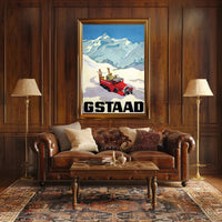 Vintage Winter Adventure in Gstaad Travel Poster PosterGoat