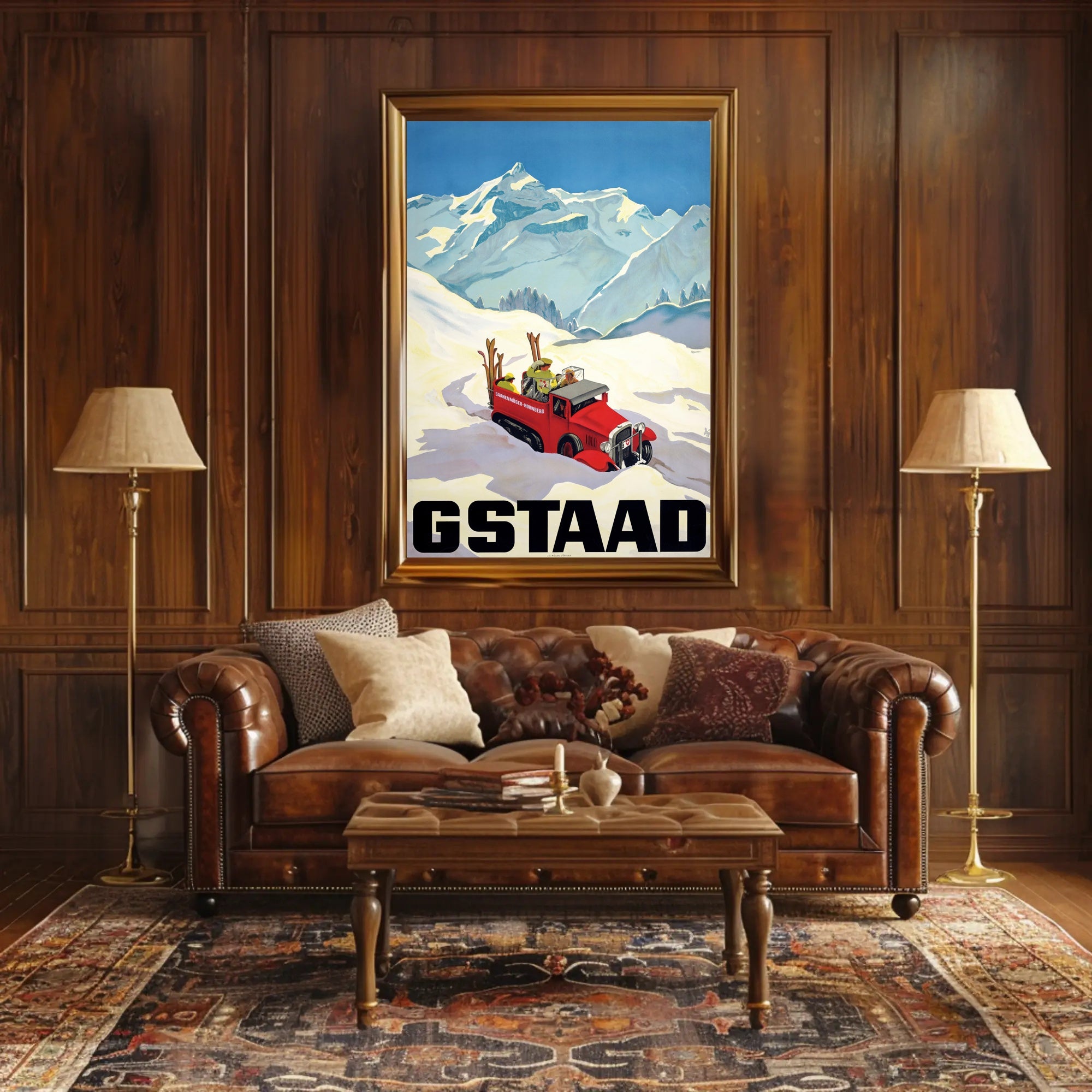 Vintage Winter Adventure in Gstaad Travel Poster PosterGoat
