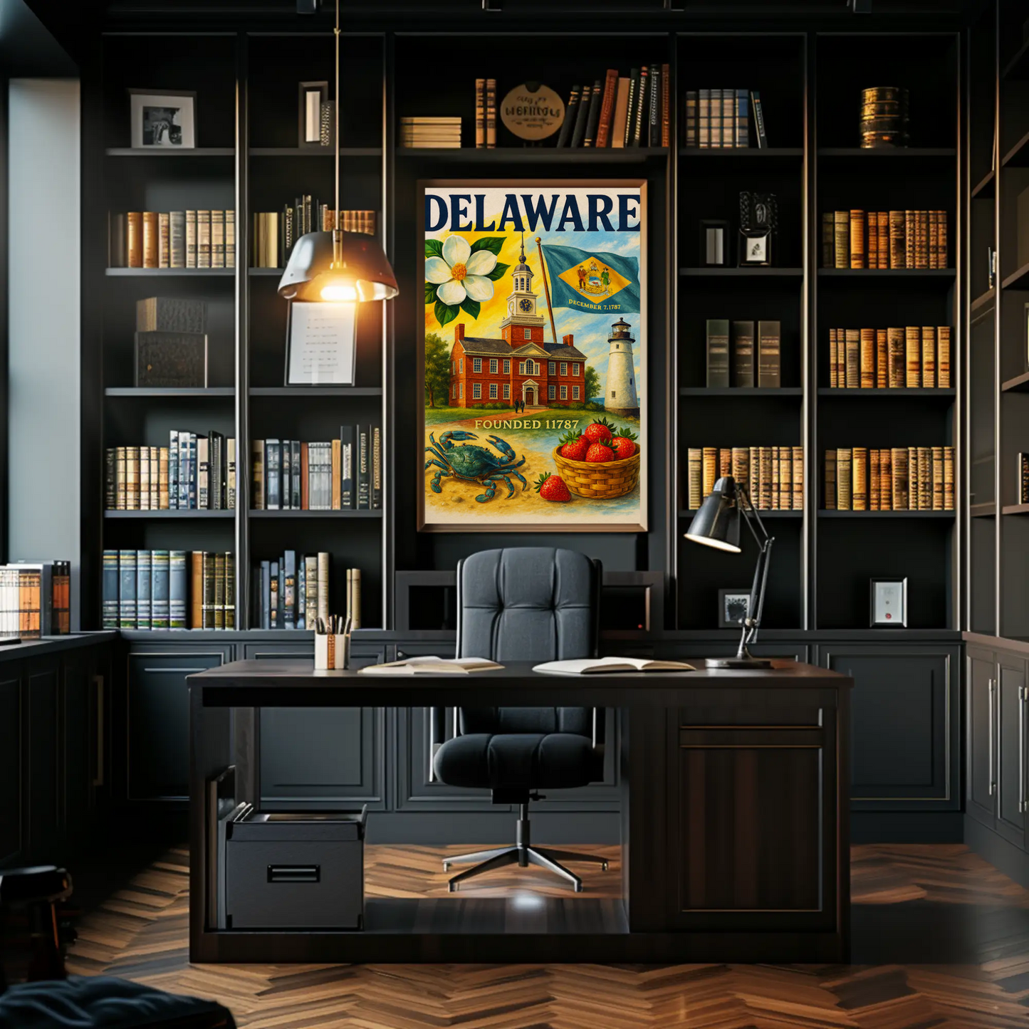 Delaware Flag Crab Strawberries Travel Poster