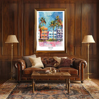 Miami Art Deco Street Scene Vibrant Travel Poster PosterGoat