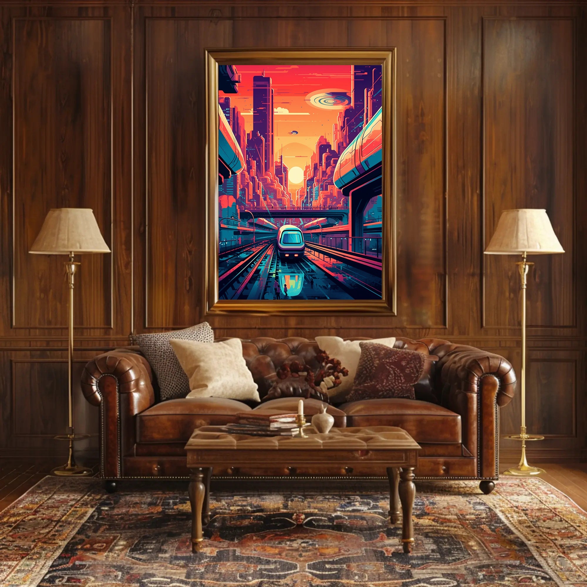 Futuristic Cityscape at Sunset Poster