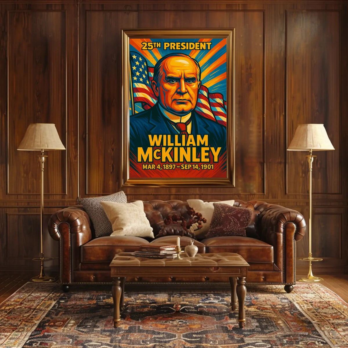 William McKinley 25th President of the United States Colorful Comic Book Style Poster