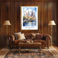 Melbourne Skyline Illustration Travel Poster PosterGoat