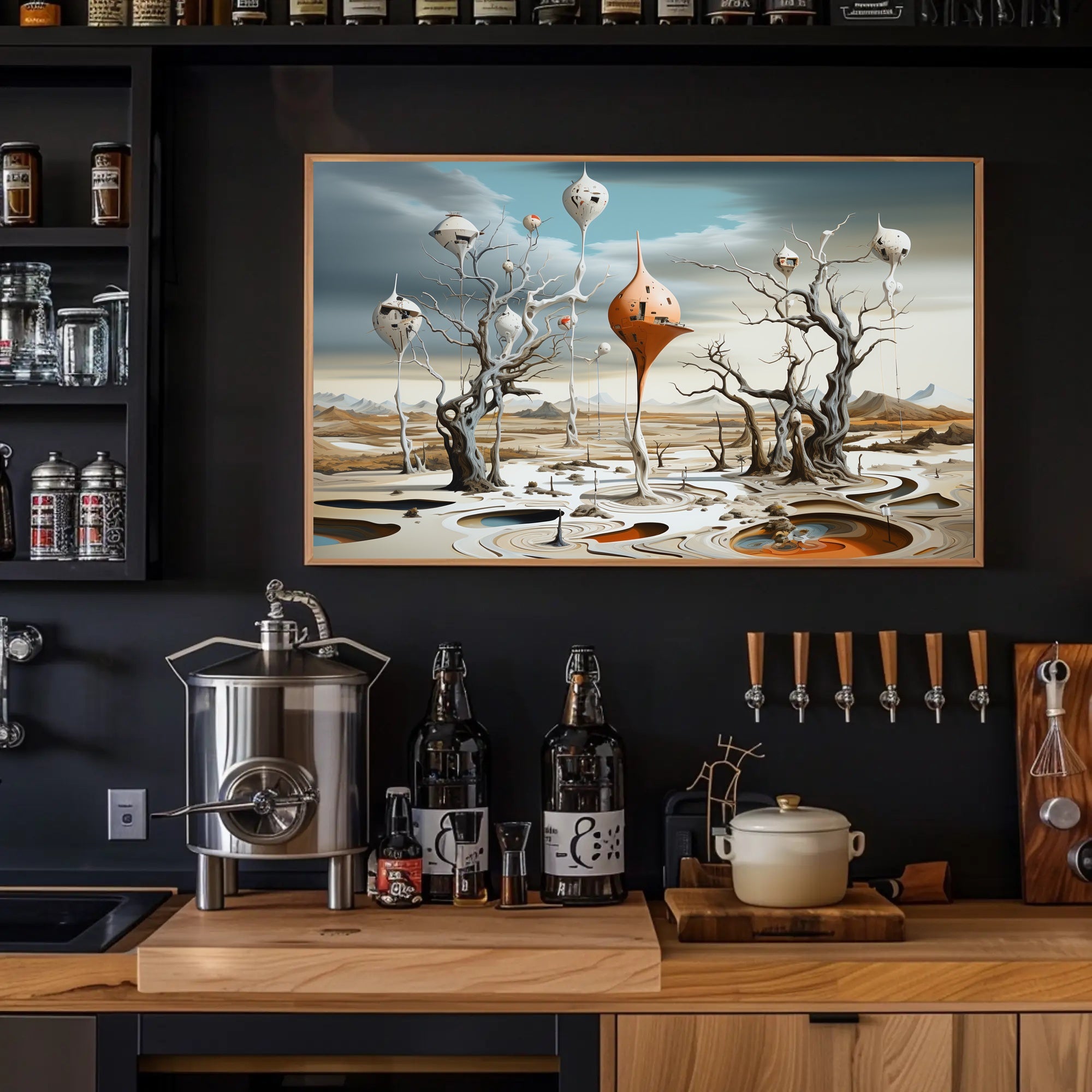 Surreal Landscape with Futuristic Tree-Pods: Sci-Fi Poster