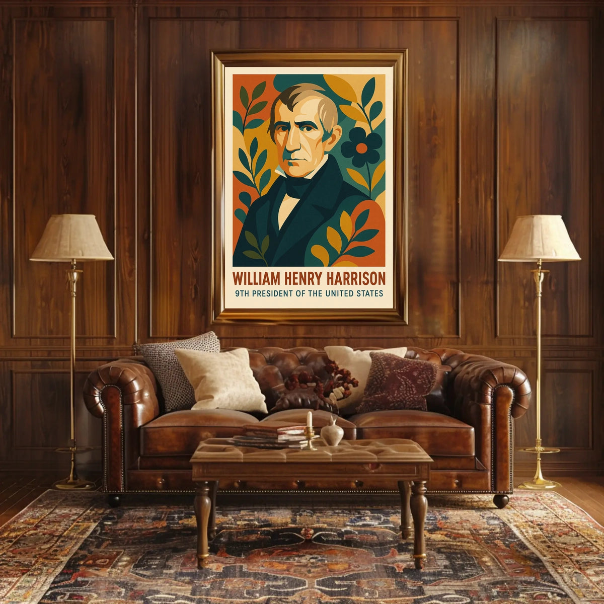 William Henry Harrison Vintage Patriotic Portrait History Inspired Minimalist Americana Heritage Poster