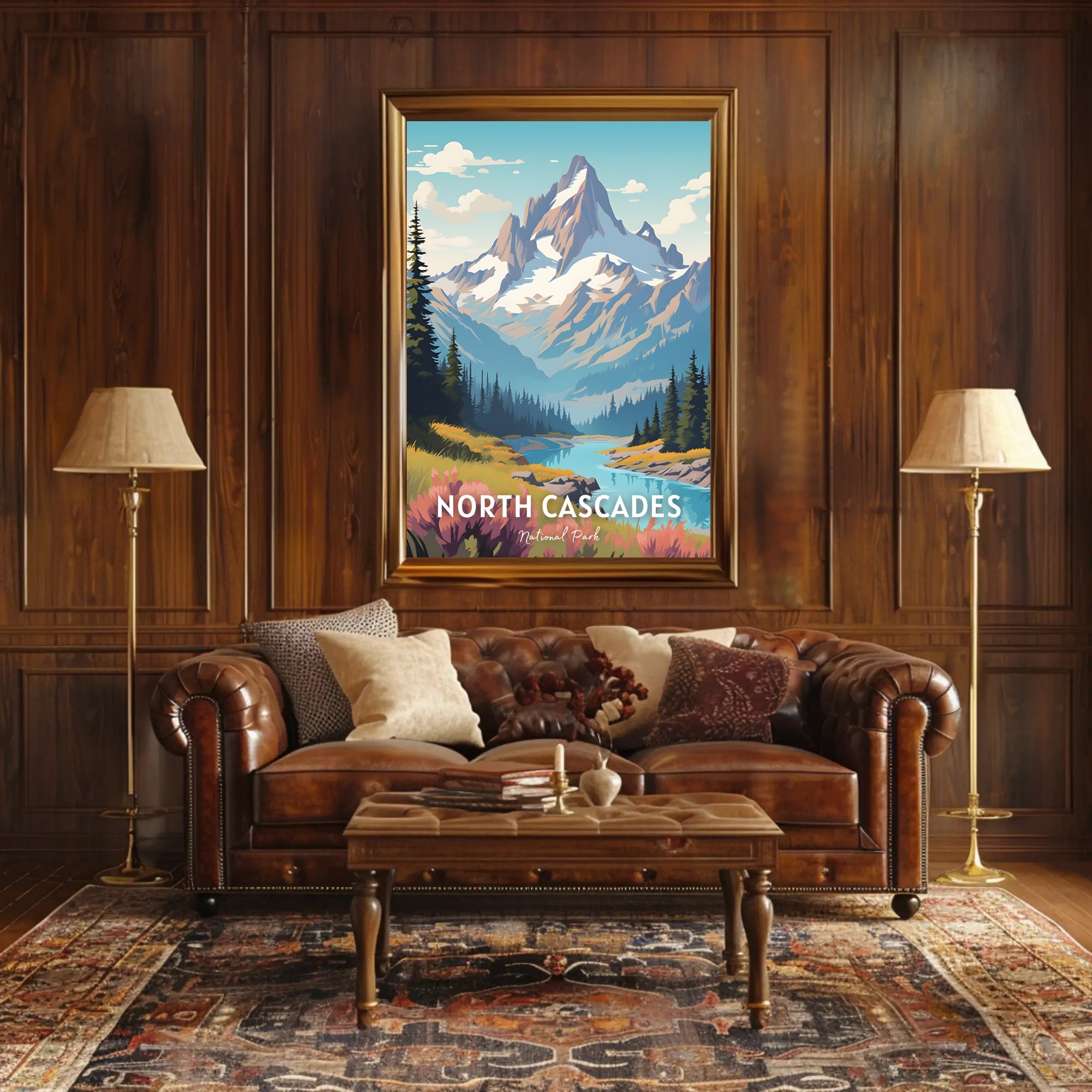 North Cascades Poster Vintage National Park Print