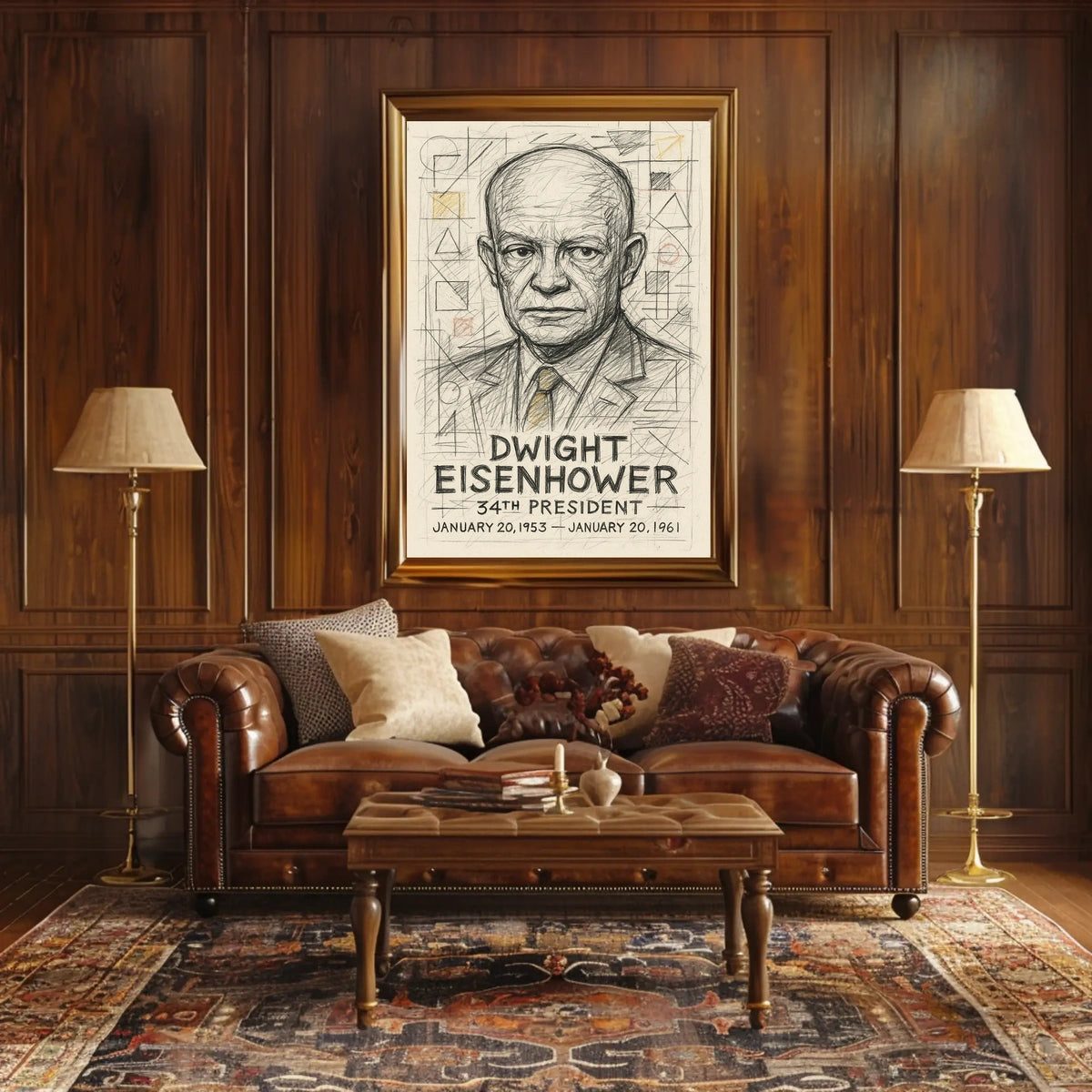 Dwight Eisenhower Vintage Sketch Line Art Collectors Poster