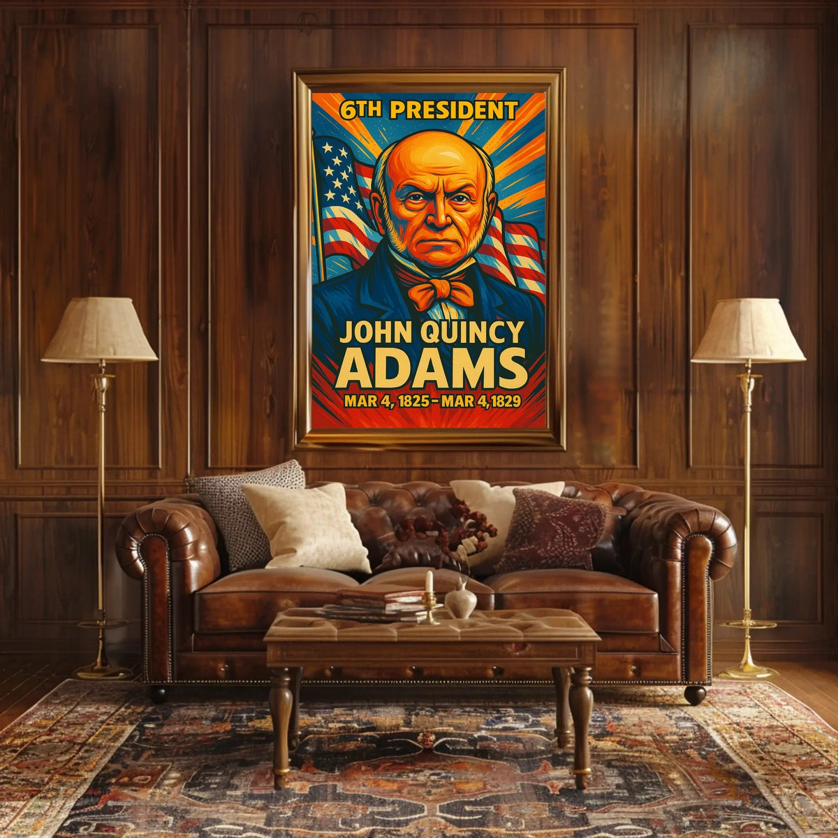 John Quincy Adams 6th President of the United States Colorful Comic Book Style Poster