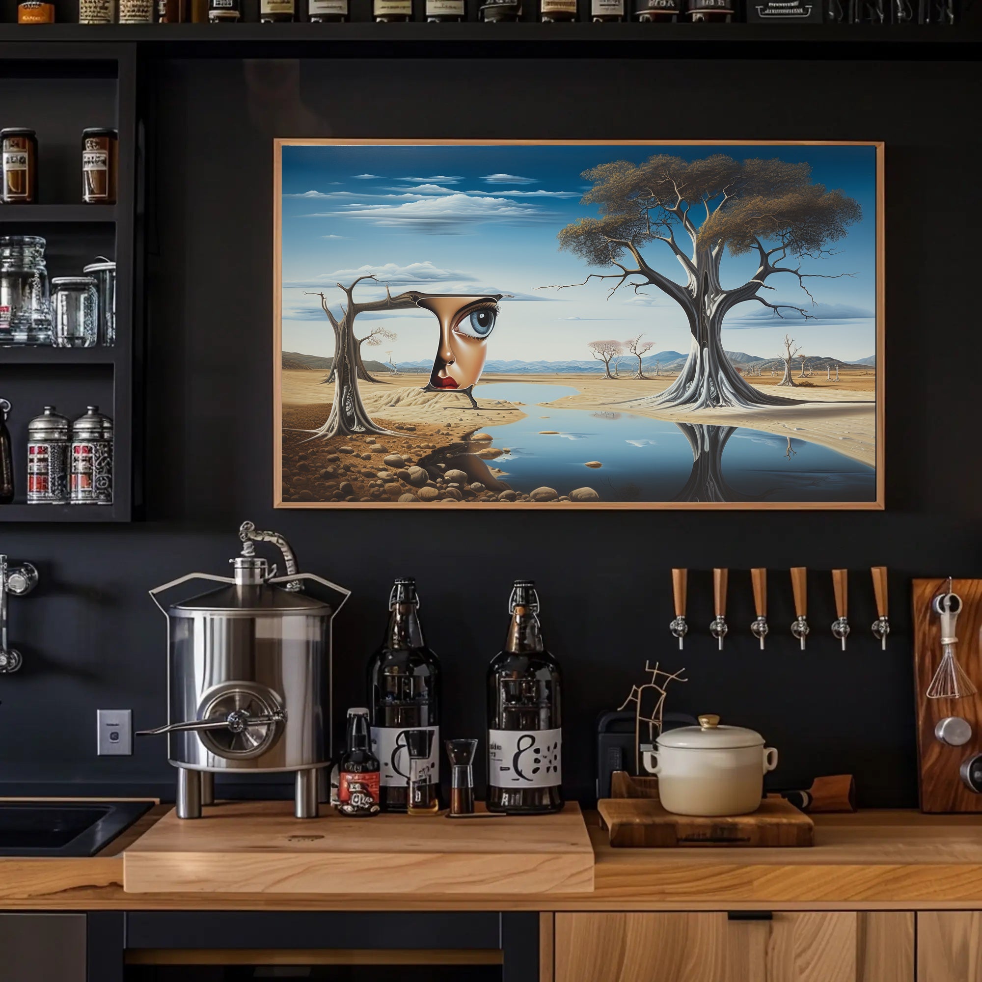 Surreal Desert Landscape with Human-Tree Artistic Poster