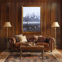 Serene Winter Mountain Cabin Landscape Poster