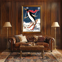 Whimsical Penguin Ski Adventure Travel Poster PosterGoat