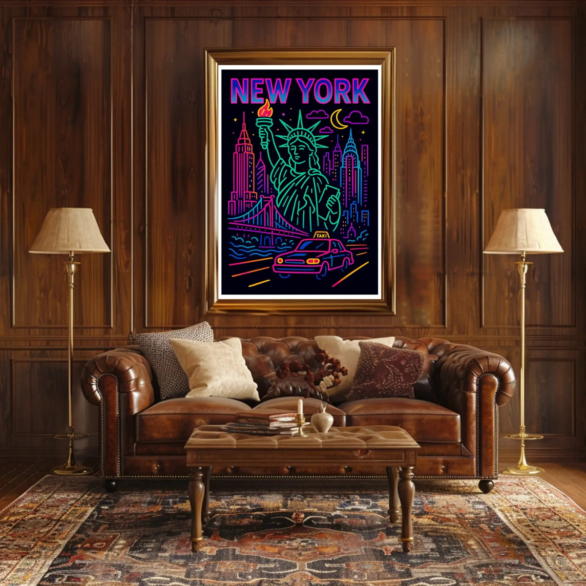 Neon New York Cityscape Vibrant Poster Modern Wall Art