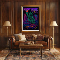 Neon New York Cityscape Vibrant Poster Modern Wall Art