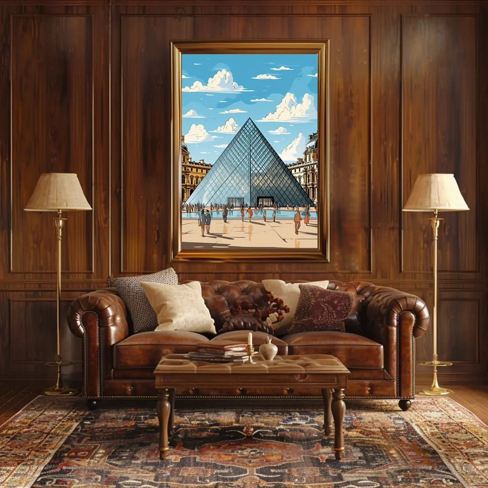 Louvre Pyramid Paris Art Poster: Modern & Vibrant