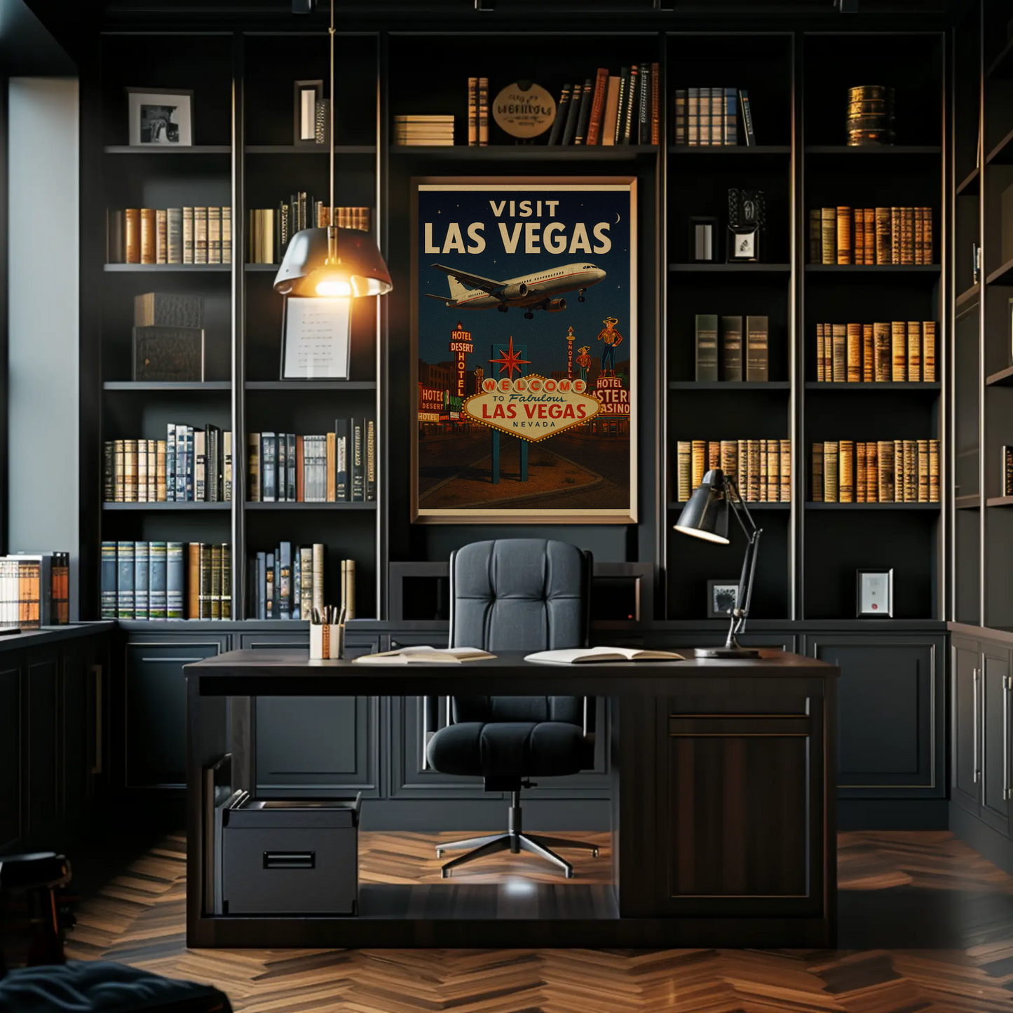 Visit Las Vegas Plane Neon Signs Nightlife Poster