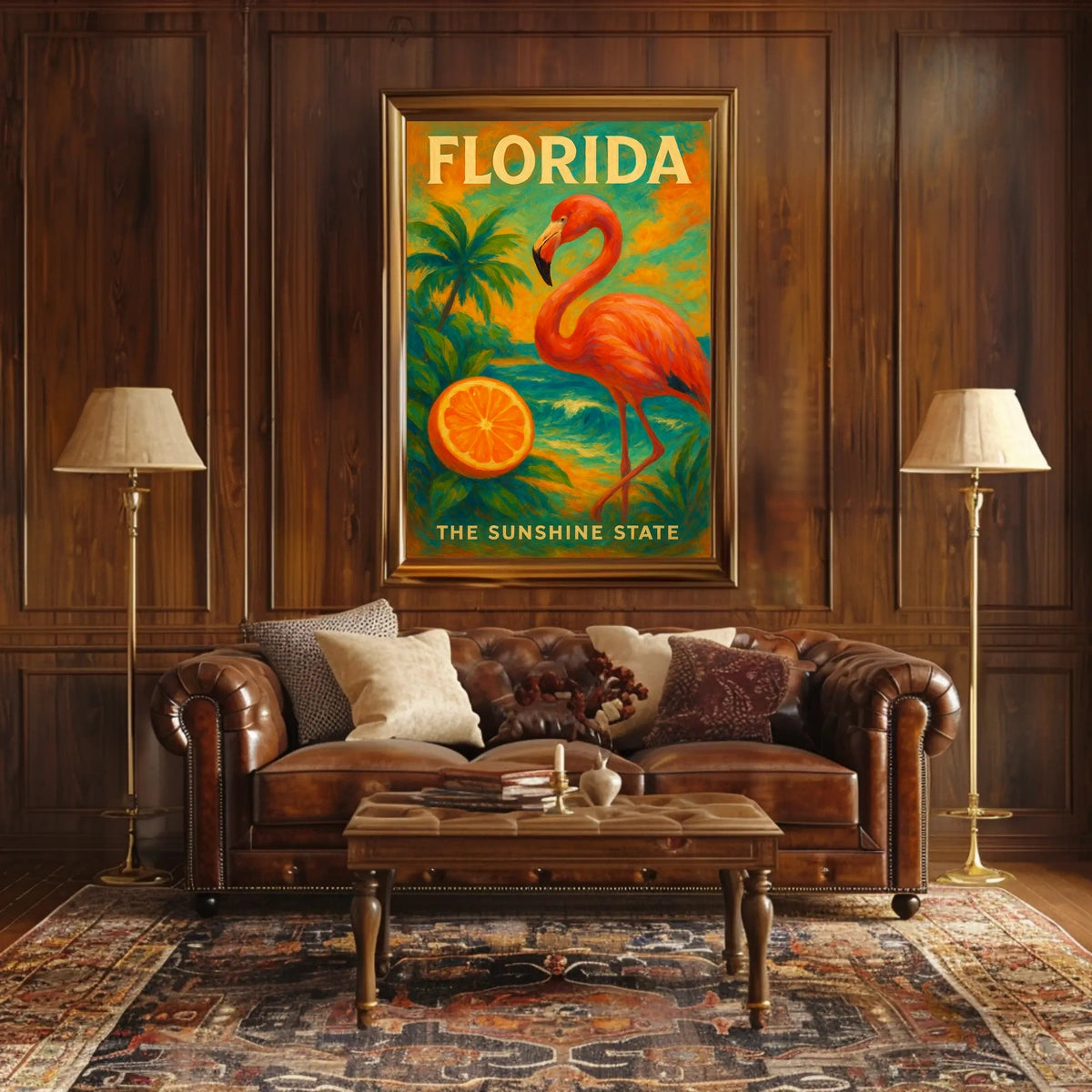 Florida Poster Sunshine State Flamingo Beach Wall Decor