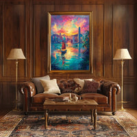 Hong Kong Harbor Sunset Impressionistic Art Poster