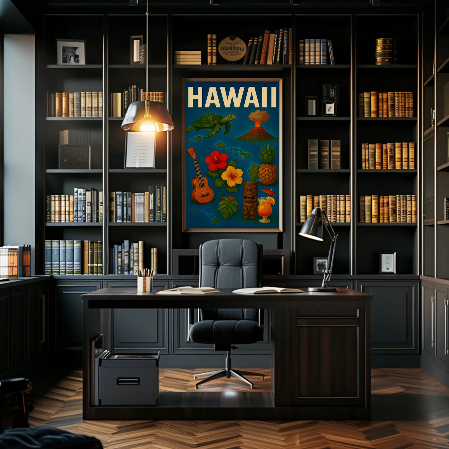 Hawaii Island Symbols Vintage Travel Poster