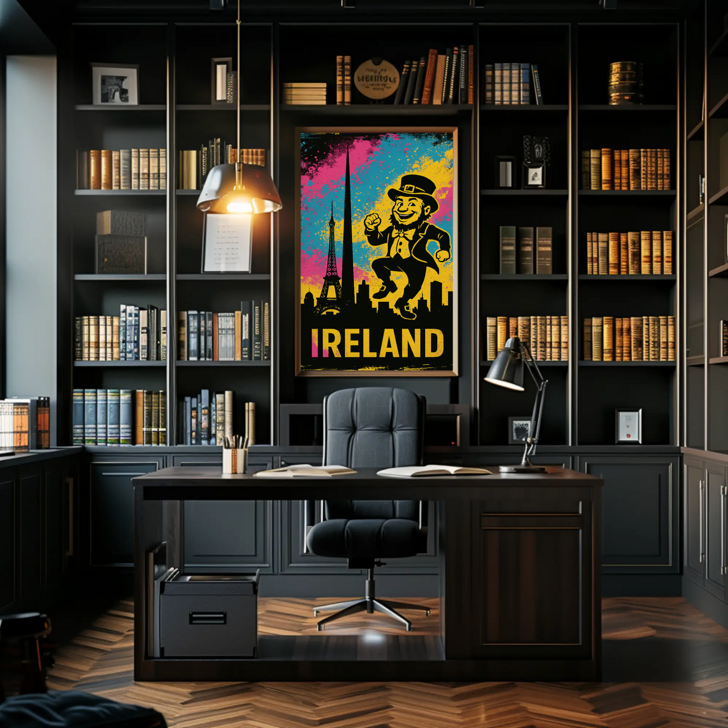 Ireland Dancing Leprechaun Retro Skyline Poster