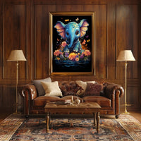 Whimsical Blue Elephant Surrealism Poster