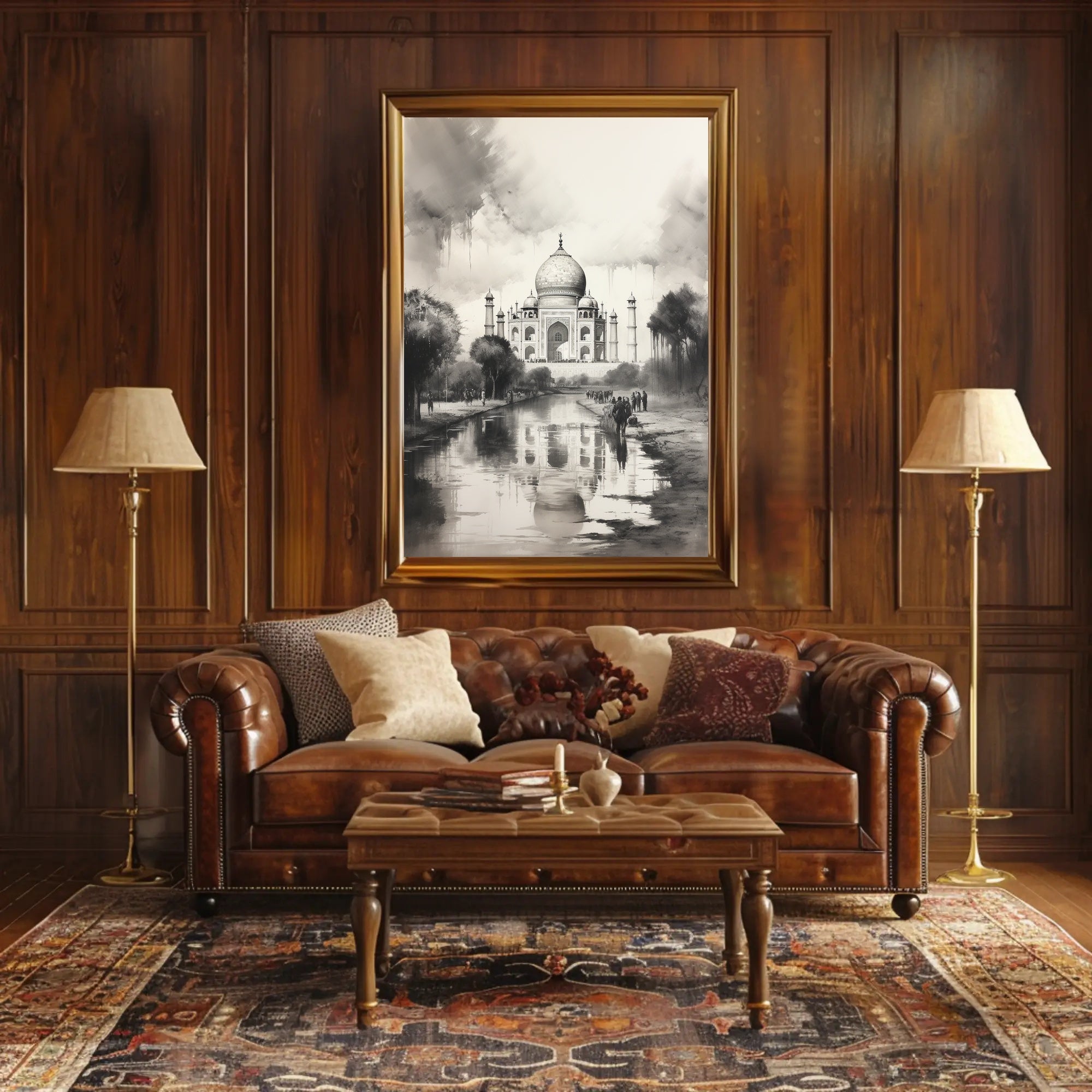 Taj Mahal Grayscale Serenity Travel Poster