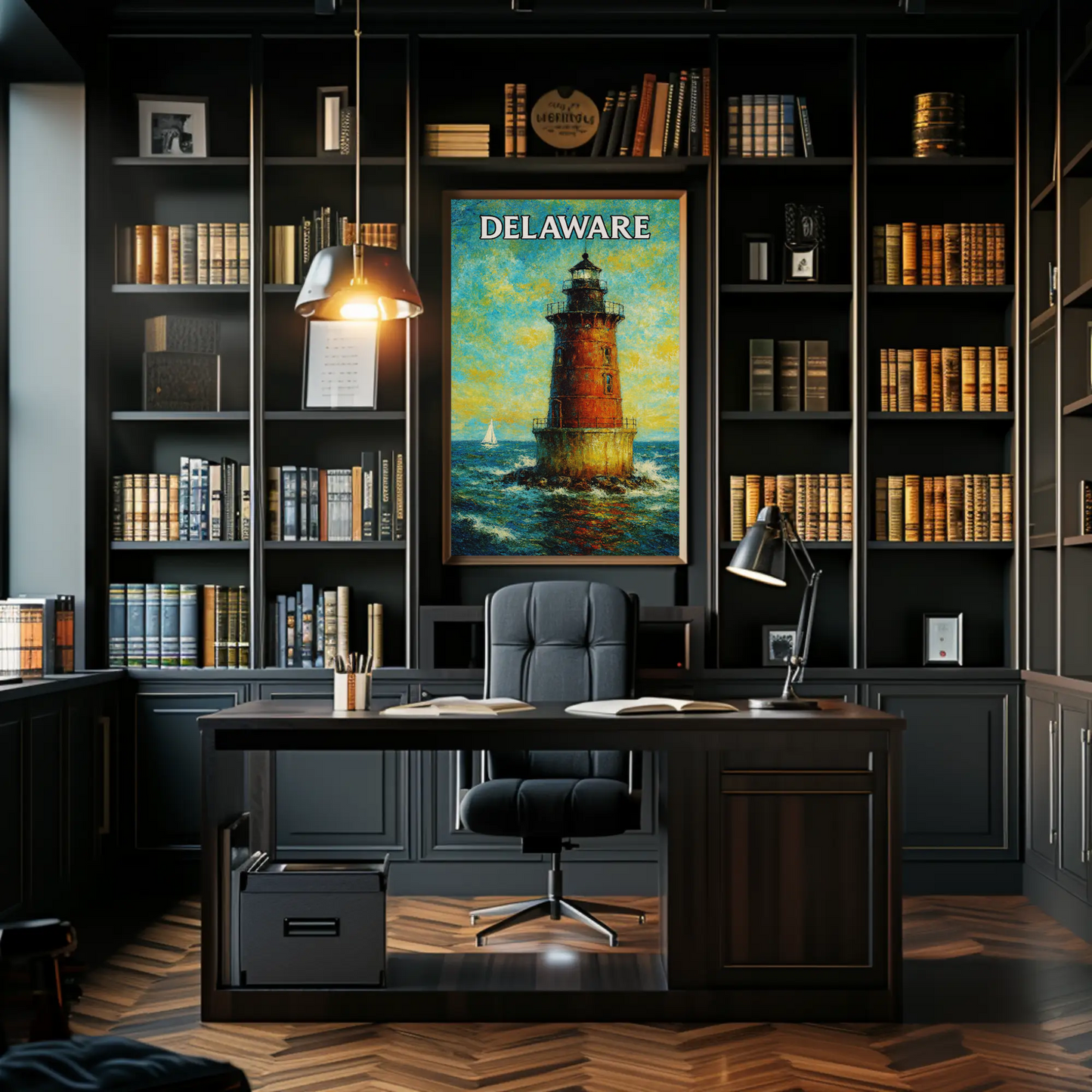 Delaware Offshore Lighthouse Sailboat Travel Poster