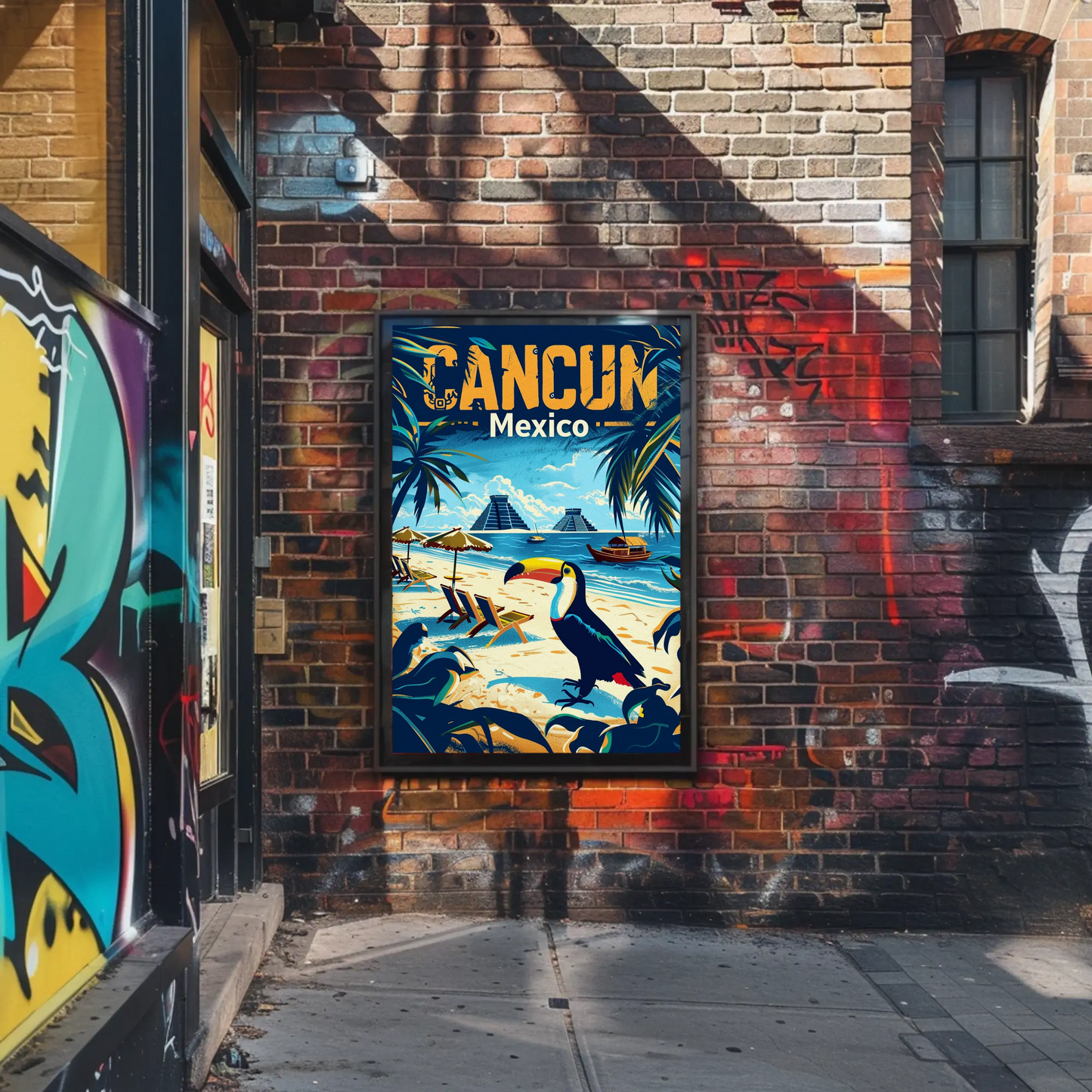 Tropical Sunset in Cancun Vintage Style Poster