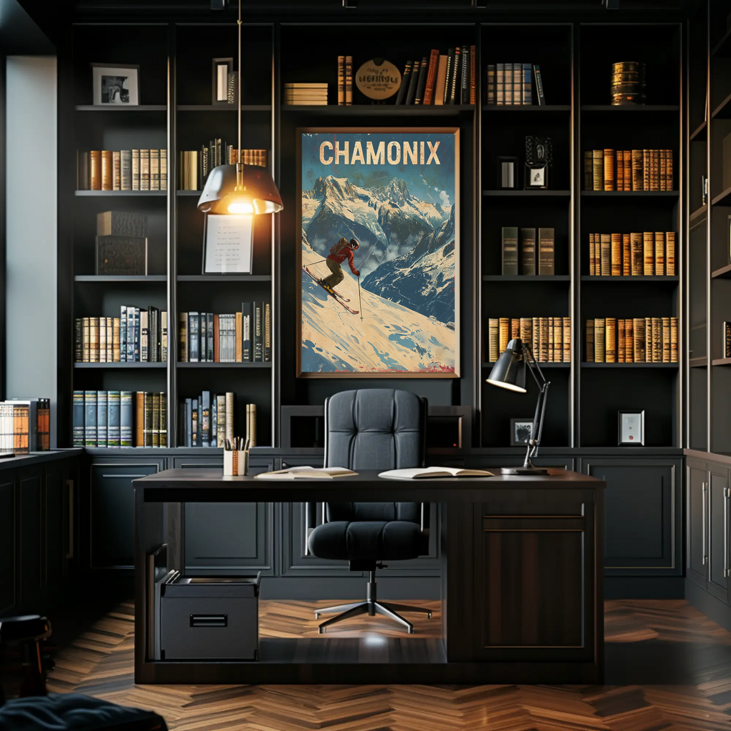 Chamonix France Skier Mountain Slope Adventure Alps Travel Poster