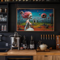 Surreal Dreamscape with Pink-Haired Figure Fantasy Poster