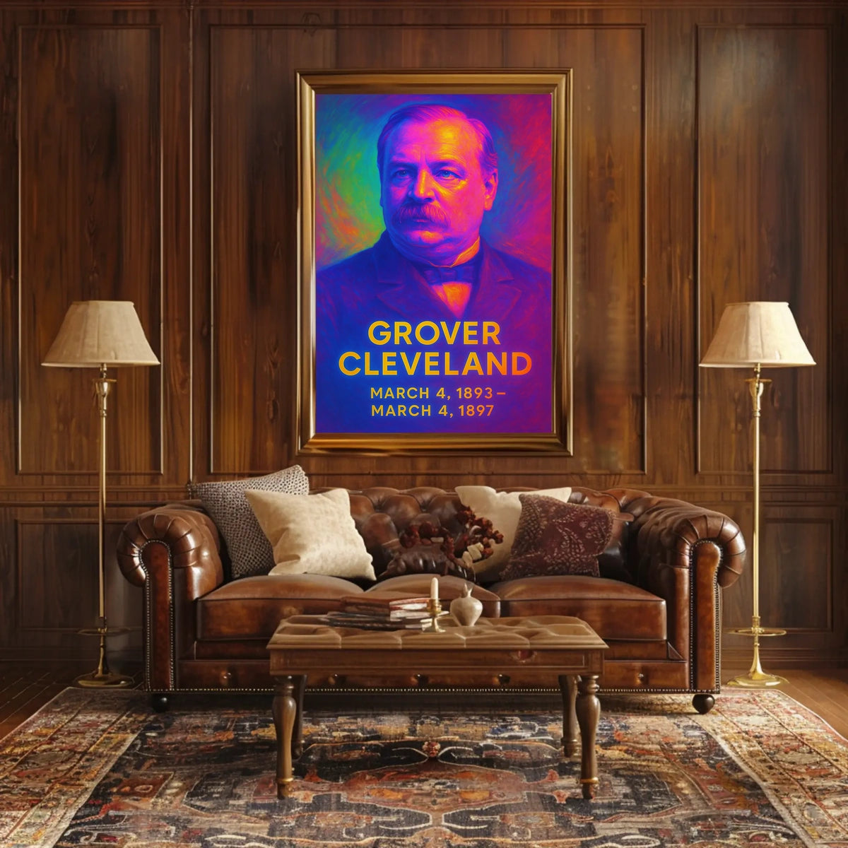 Grover Cleveland 24th President of the United States Neon Gradient Overlay Poster