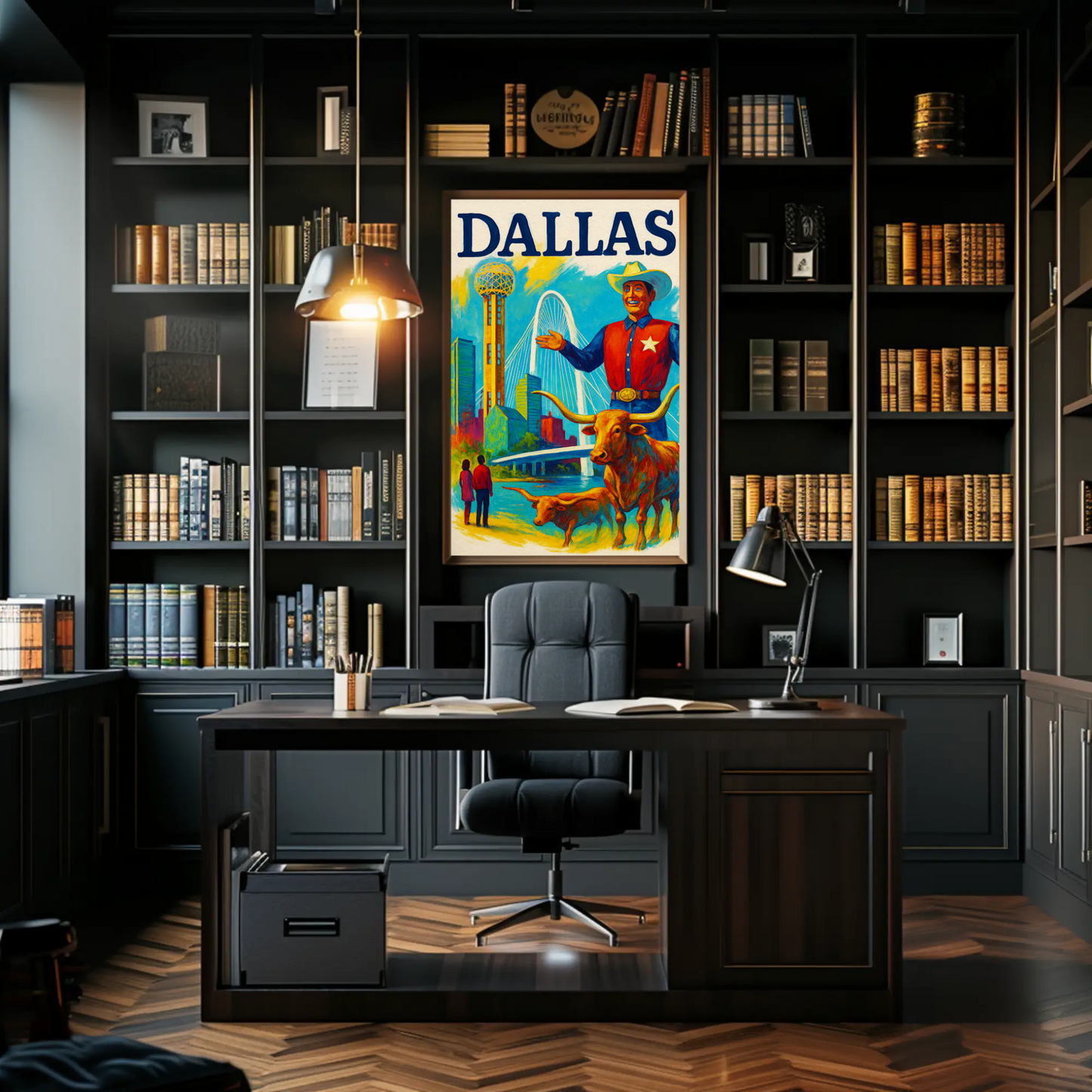 Dallas Texas Bridge Longhorn Cowboy Travel Poster
