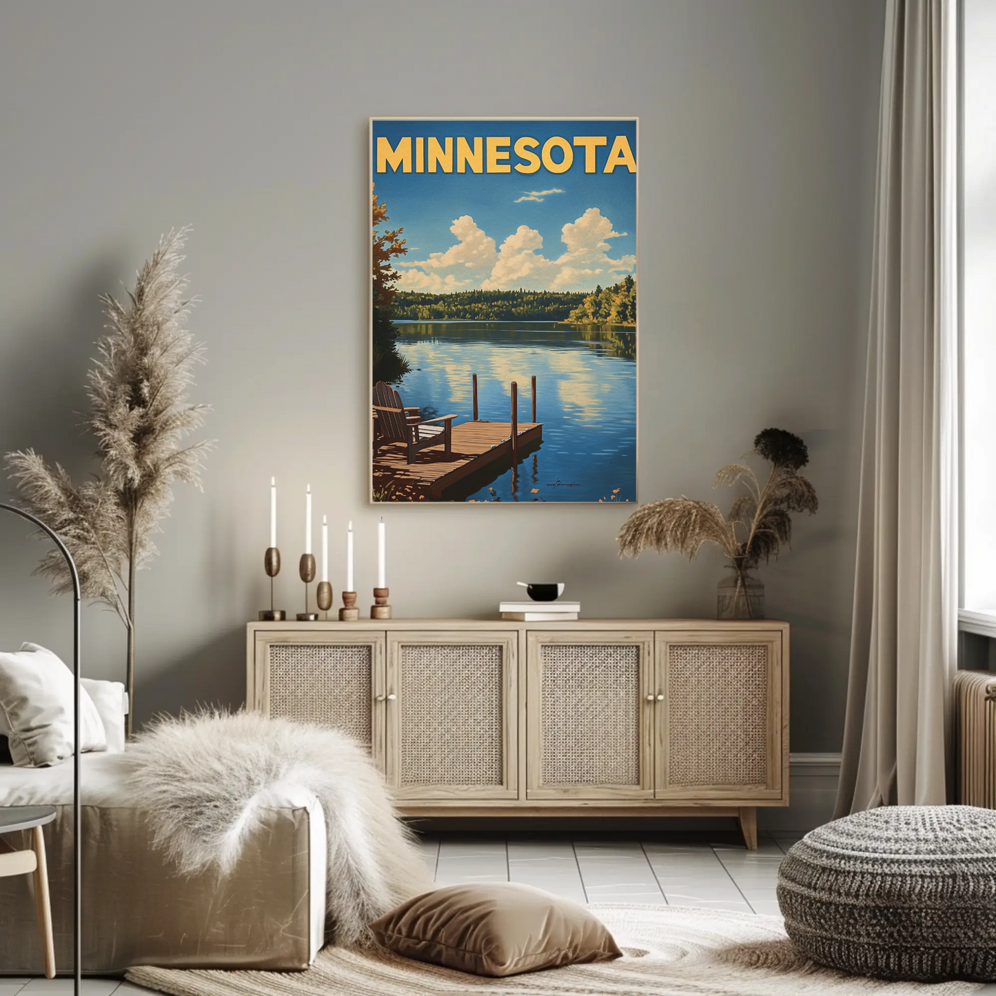 Minnesota Vintage Poster - Lakeside Dock View