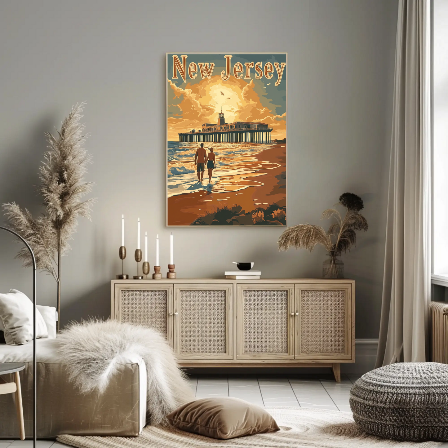 New Jersey Vintage Poster - Sunset at the Pier