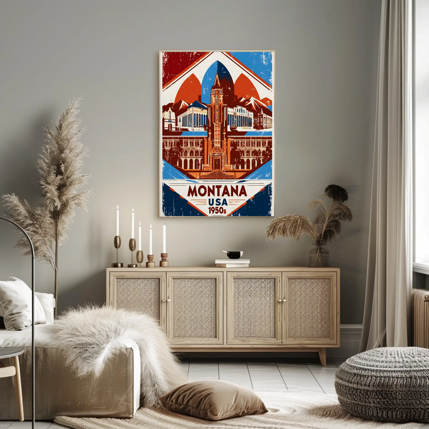 Montana USA 1950s Mountain Capitol Vintage Travel Poster