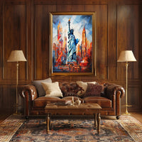 Statue of Liberty Cityscape Poster Abstract Wall Art