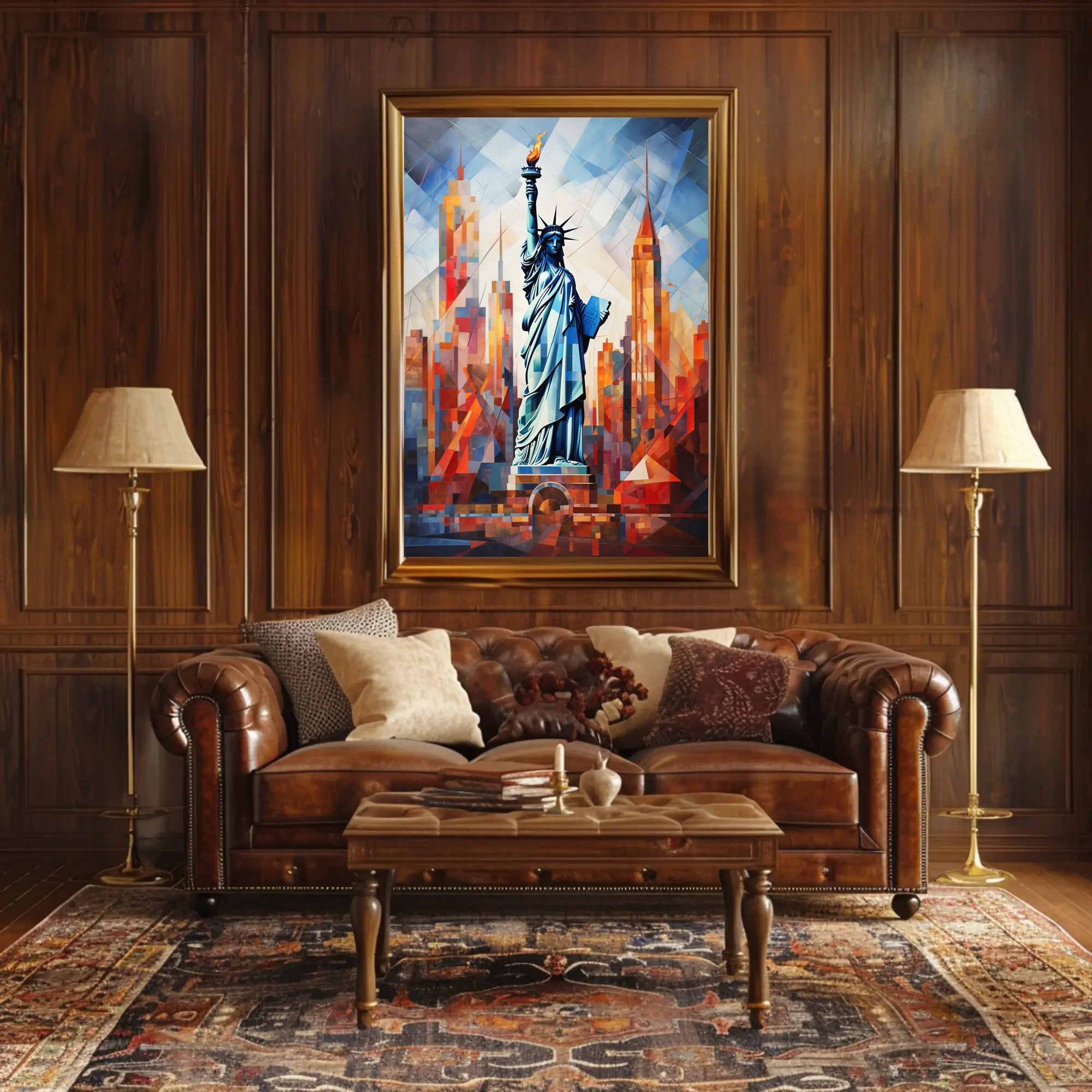 Statue of Liberty Cityscape Poster Abstract Wall Art