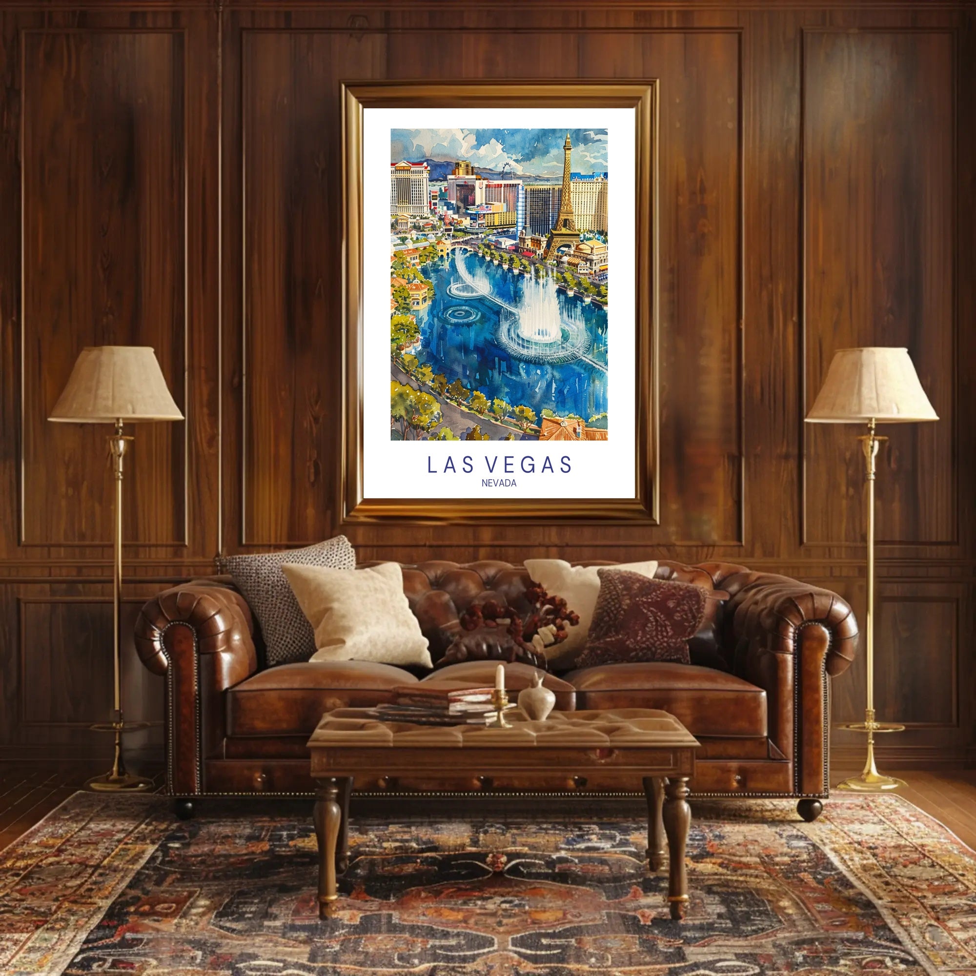 Las Vegas Cityscape Watercolor Illustration Travel Poster PosterGoat