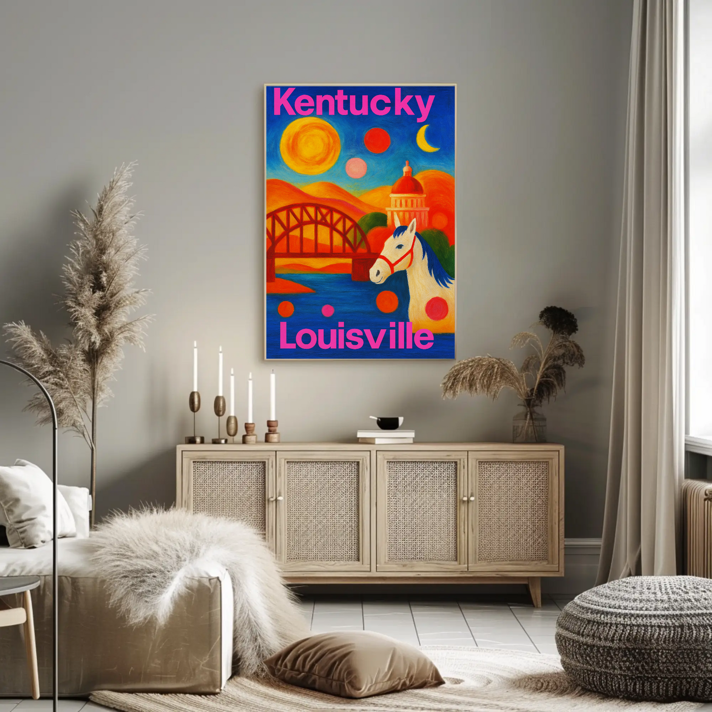 Louisville Kentucky Skyline Retro Vintage Travel Poster