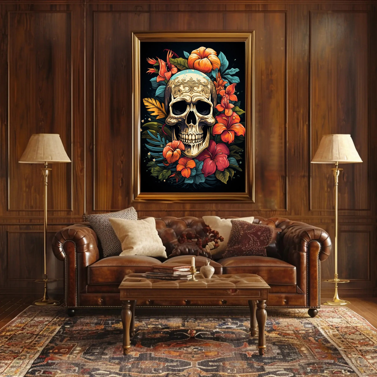 Skull and Floral Composition: Abstract or Artistic Poster