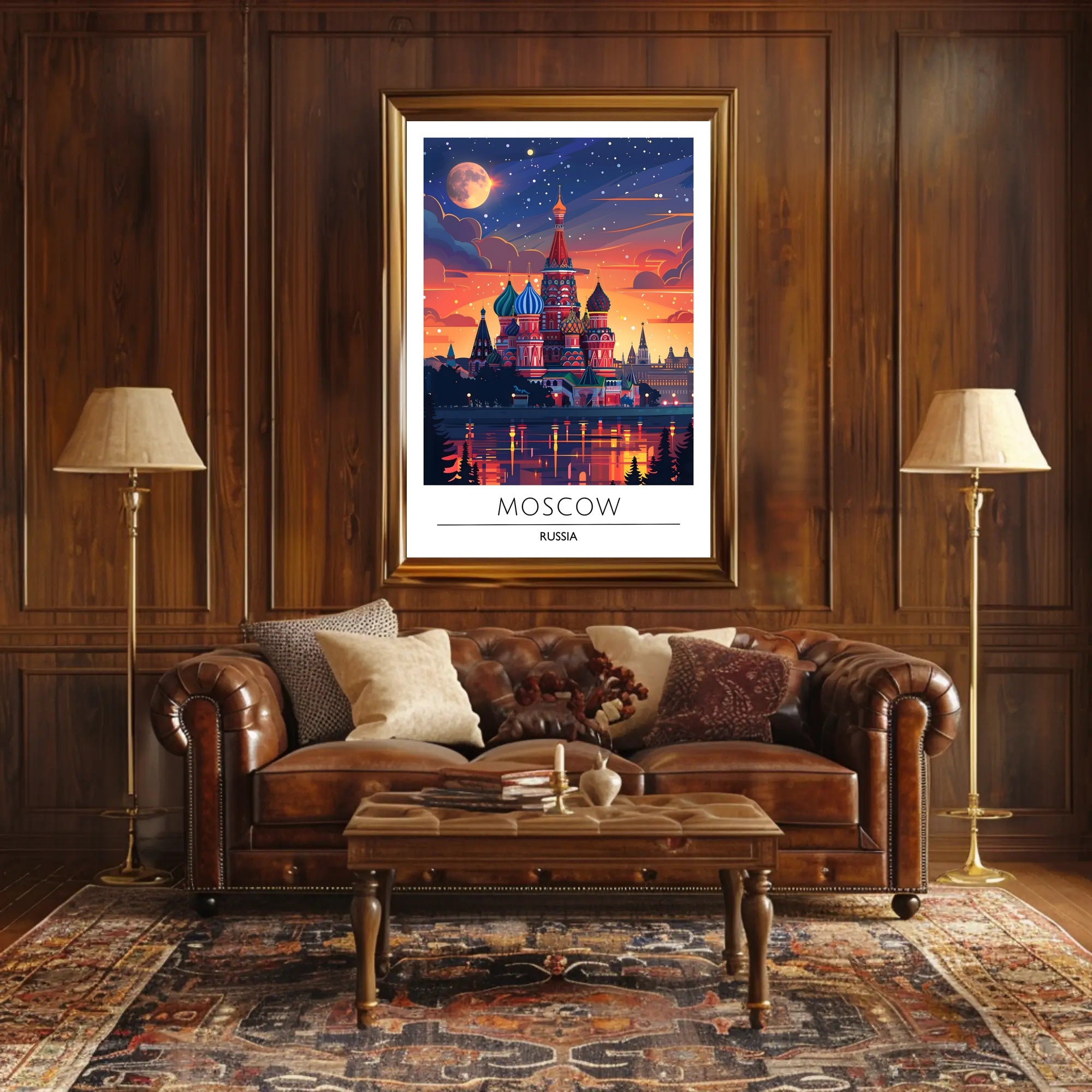 Moscow Nightscape Illustration: Enchanting Urban Cityscape Poster