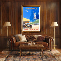 Air France Travel Poster Vintage Paris New York Wall Art