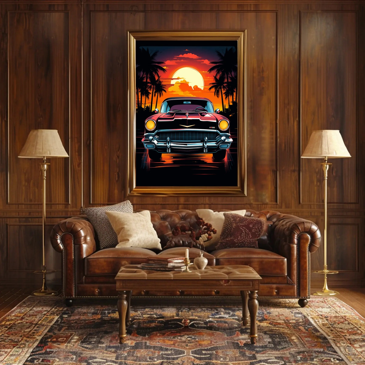 Classic Car at Sunset Poster
