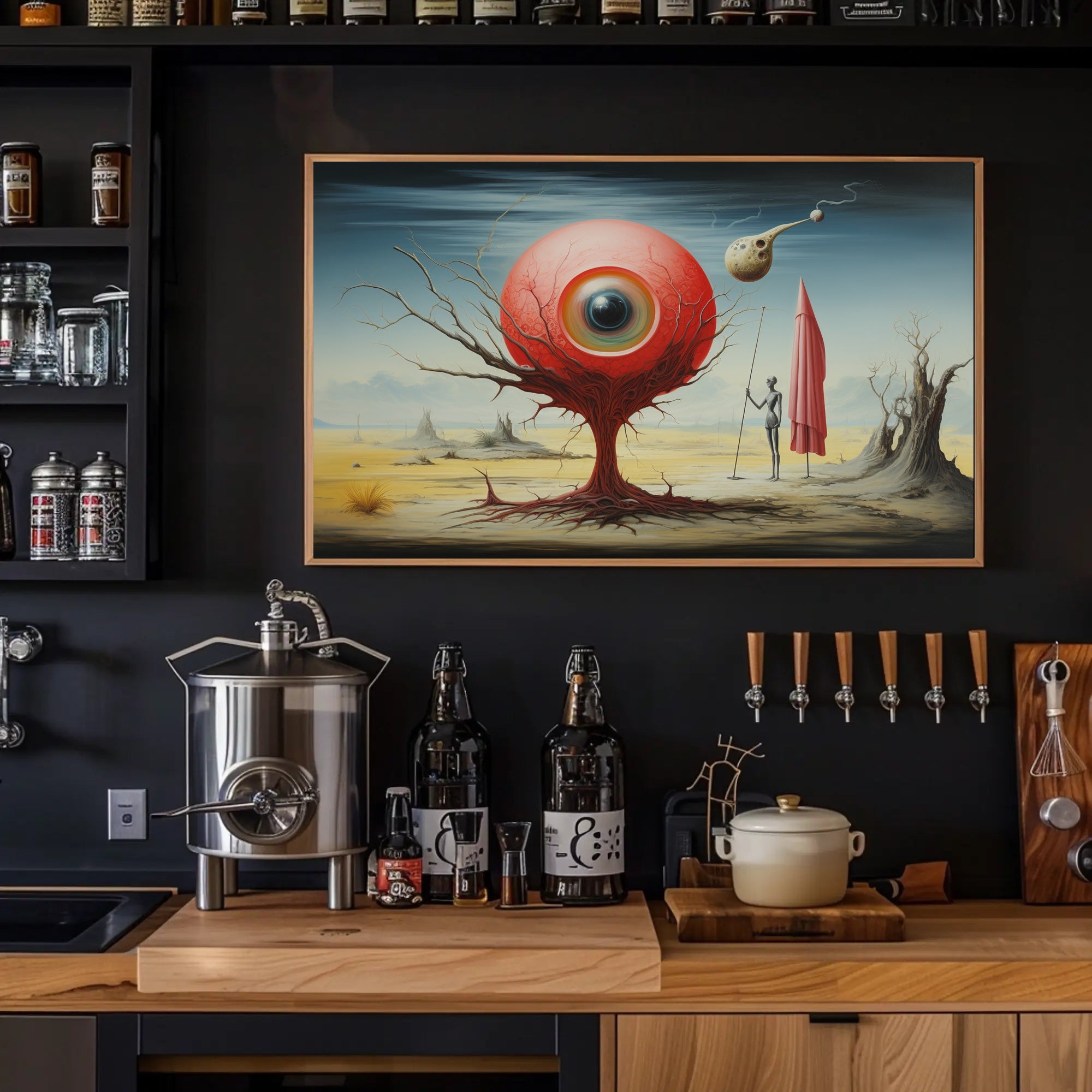 Red Sphere Desert Imagination: Futuristic Sci-Fi Poster