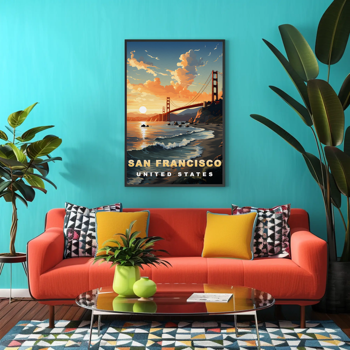 San Francisco Golden Gate Sunset Vintage Travel Poster