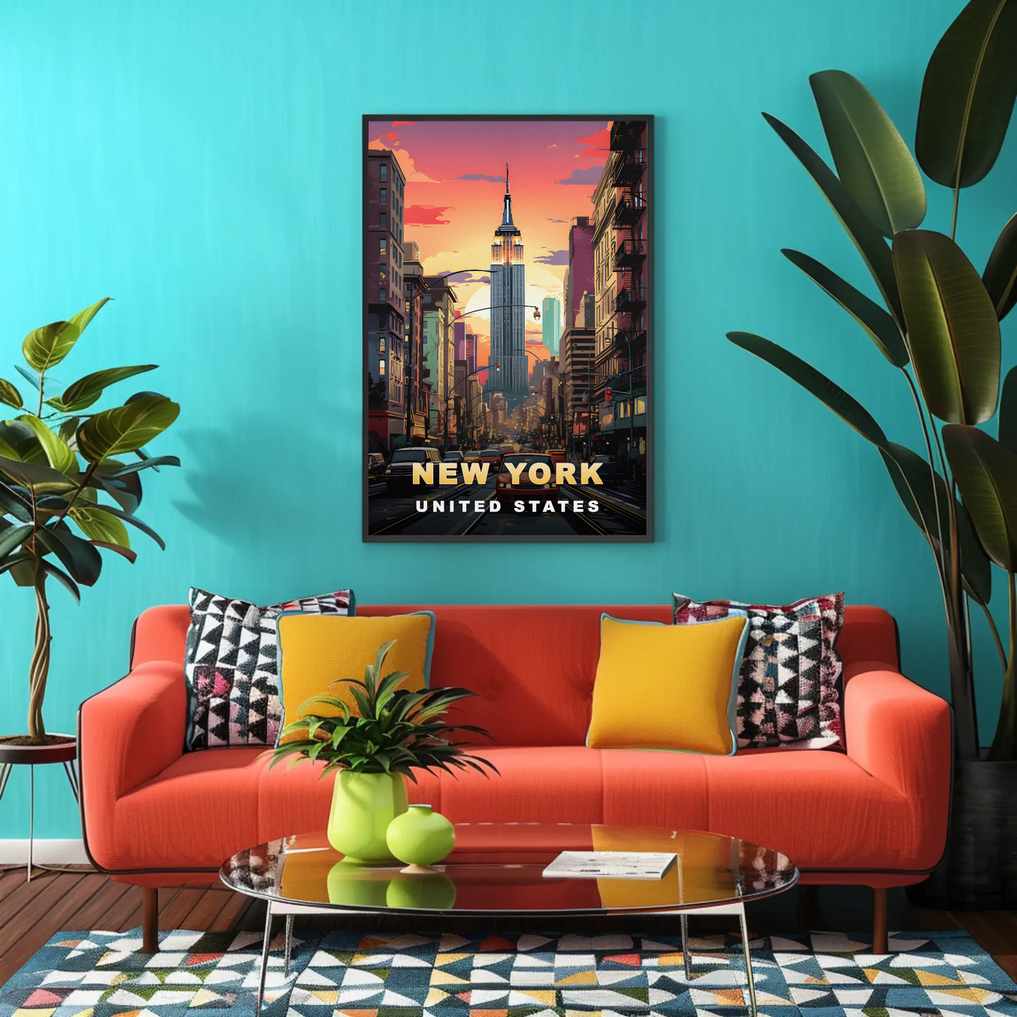 New York Empire State Sunset Vintage Travel Poster