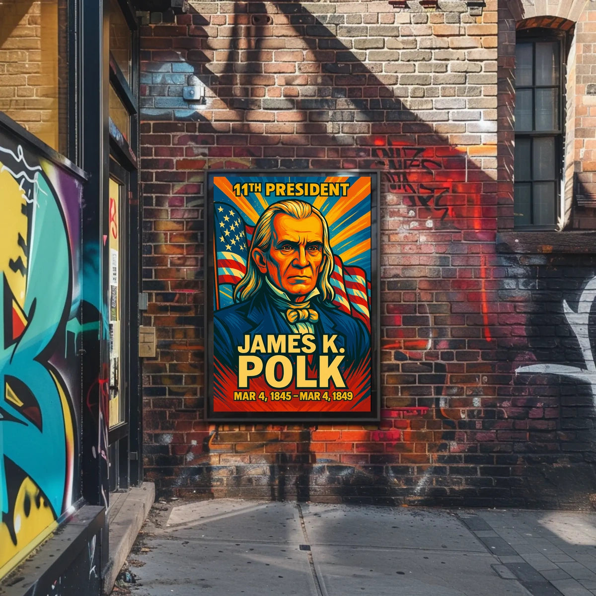 James K. Polk 11th President of the United States Colorful Comic Book Style Poster