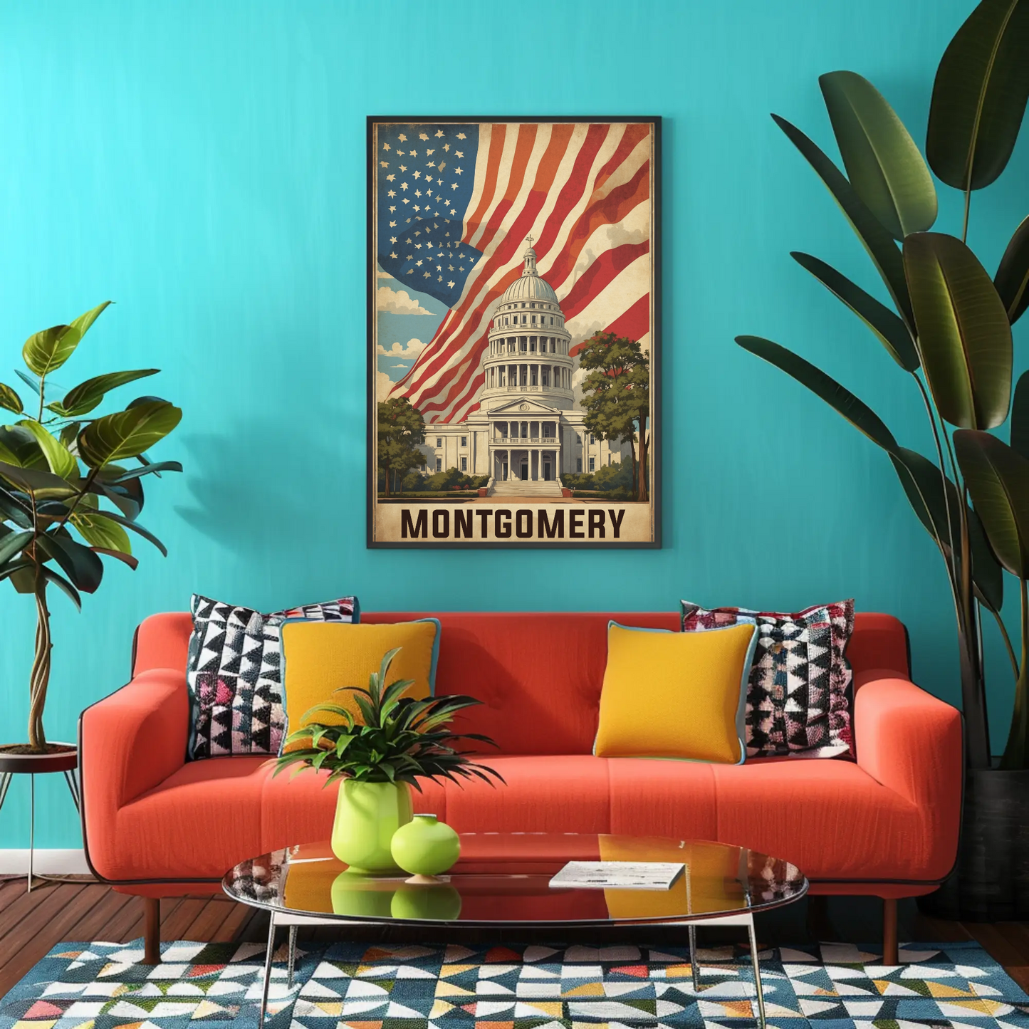 Montgomery Alabama Capitol Flag Vintage Travel Poster